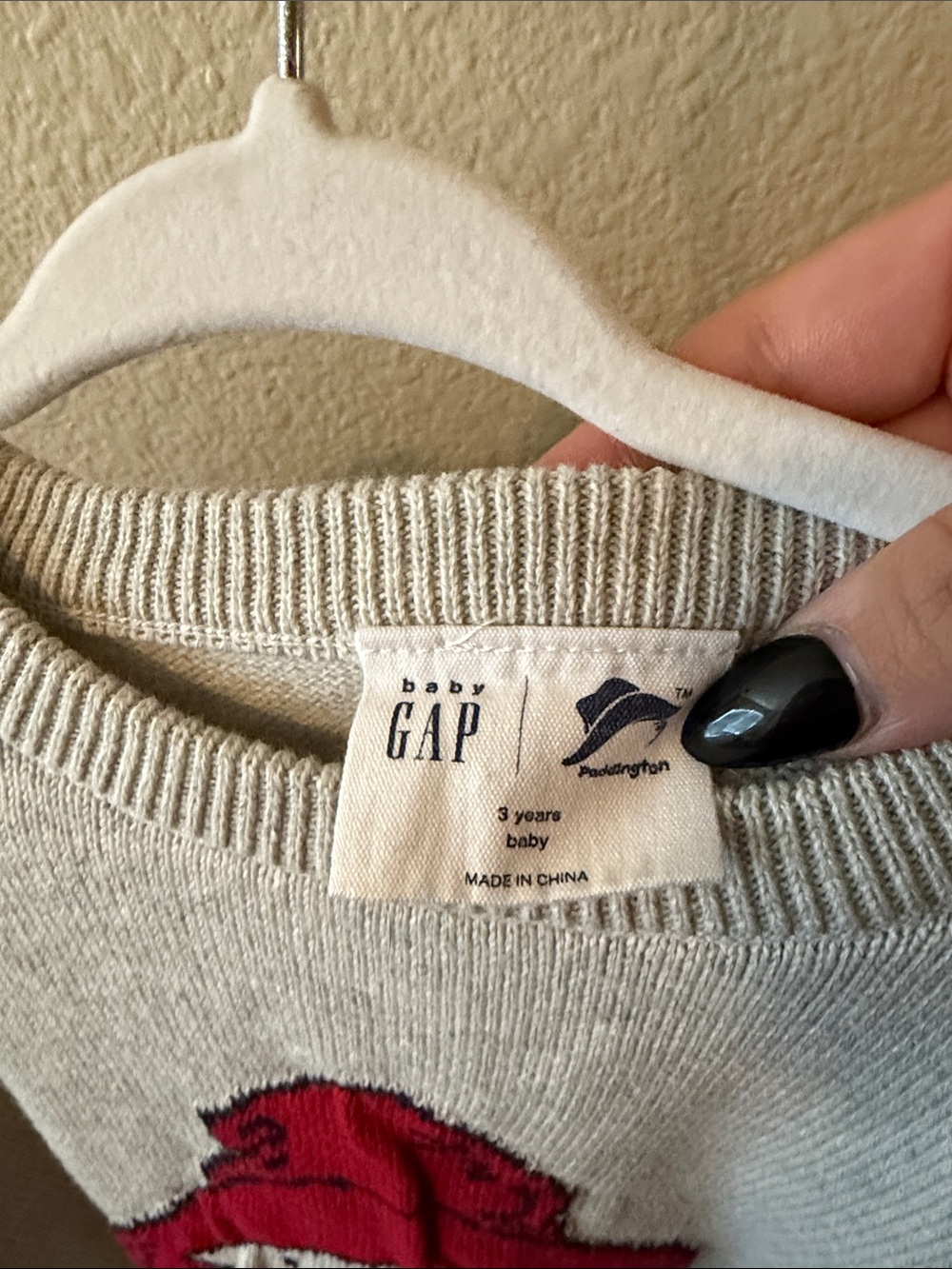Baby GAP Beige Crewneck Sweater with Red Hooded Bear Motif - Picture 3 of 3